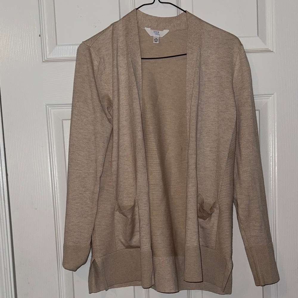 Time and Tru Beige Open-Front Cardigan